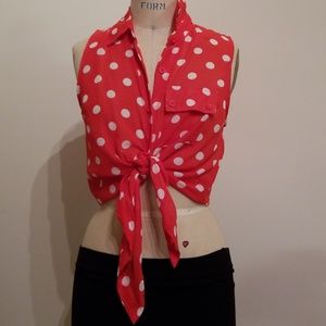 SOLD! polka dot sleeveless collared shirt